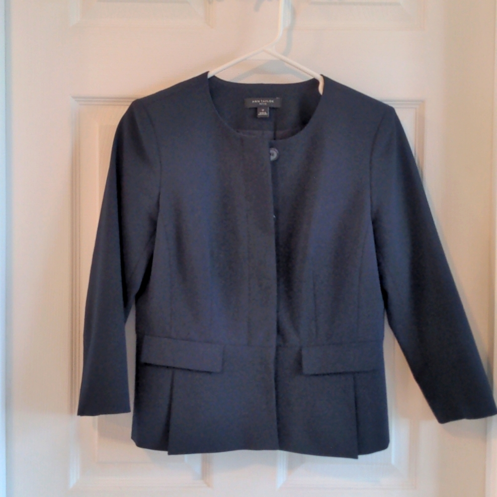 Ann Taylor Navy Blue Tropical Wool Blazer - 3/4 Sleeve